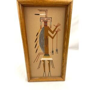 VTG Native American Navajo Sand‎ Painting Wooden Framed 6.5"x13"